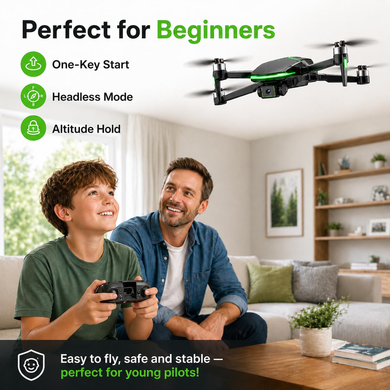 Dron con Cámara 4K para Niños Principiantes, Mini Drone Plegable Brushless, 45 Min, 2 Baterías, Regalo Niño (Black)