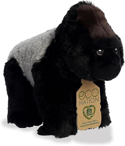 Aurora Eco-Friendly Eco Nation - Animal de peluche ecológico, hecho con materiales reciclados, gorila lomo plateado color negro, 9.5 pulgadas