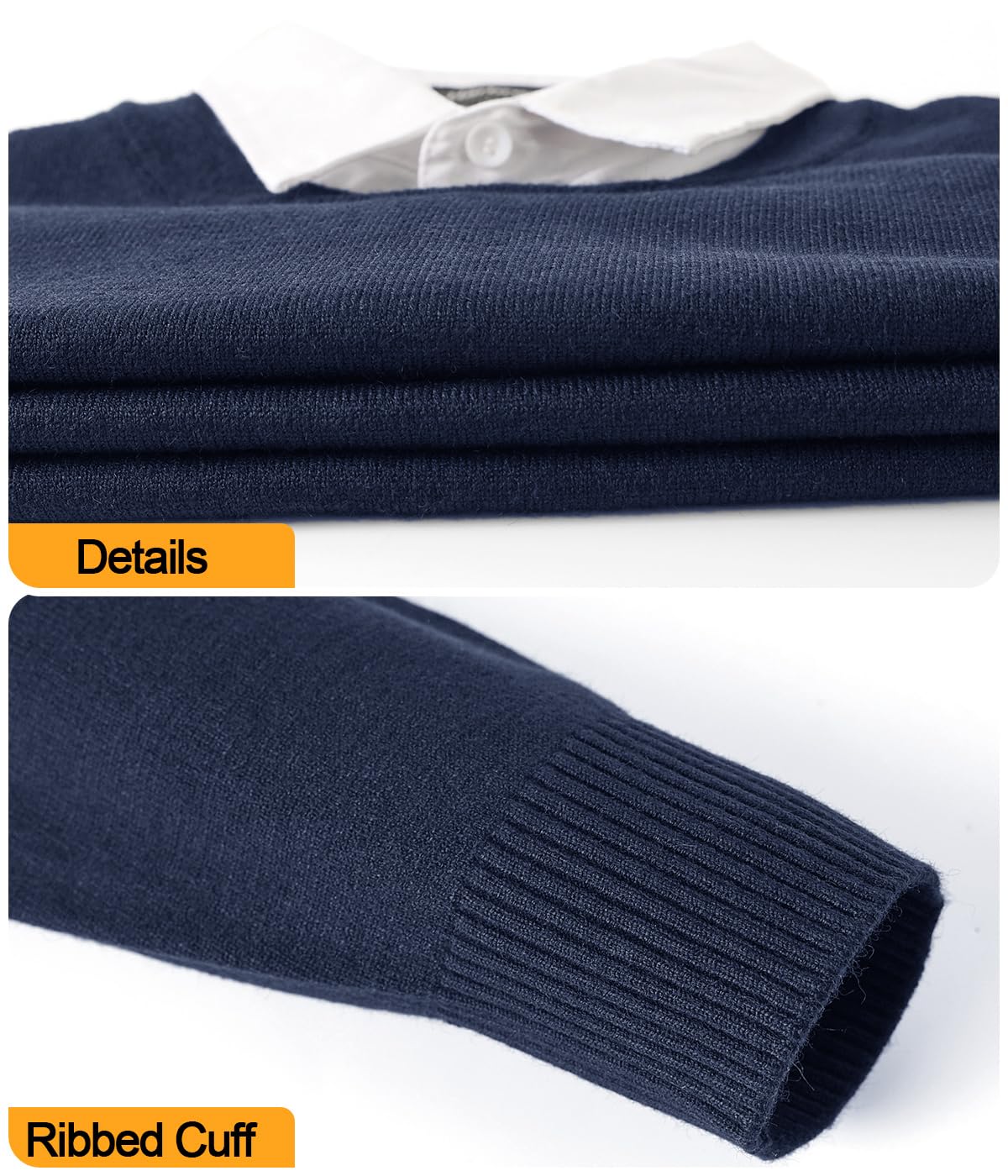 2 in 1 Strickpullover Pullover mit Mock Shirt Kragen Feinstrick Rundhalsausschnitt Winterpullover Pulli