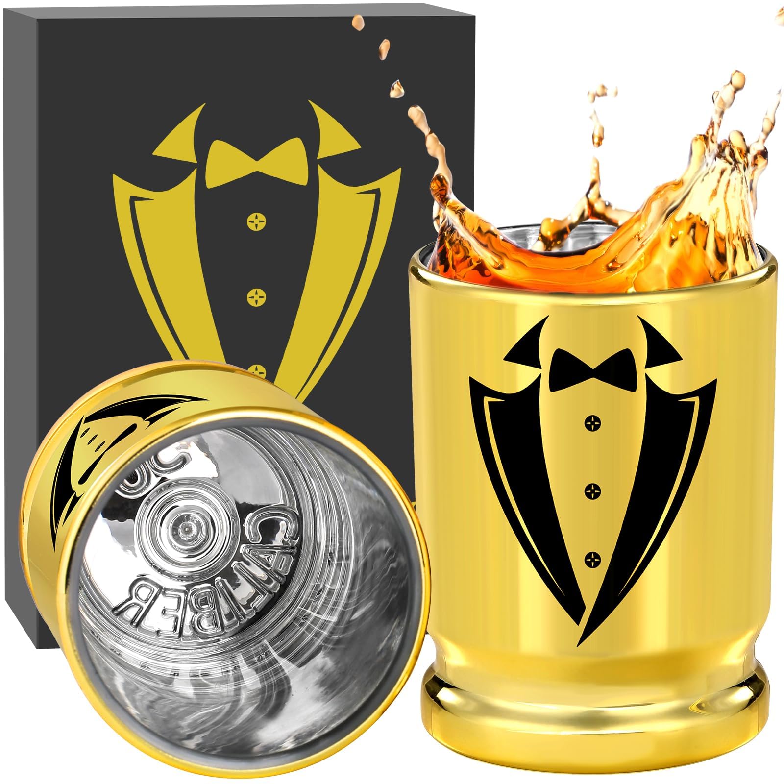 Juego de 2 vasos de chupito de plástico para padrinos de boda con caja de regalo para padrino de honor, padre, hijo, hermano, boda, fiesta, cumpleaños, vasos de chupito de calibre 50 para whisky,