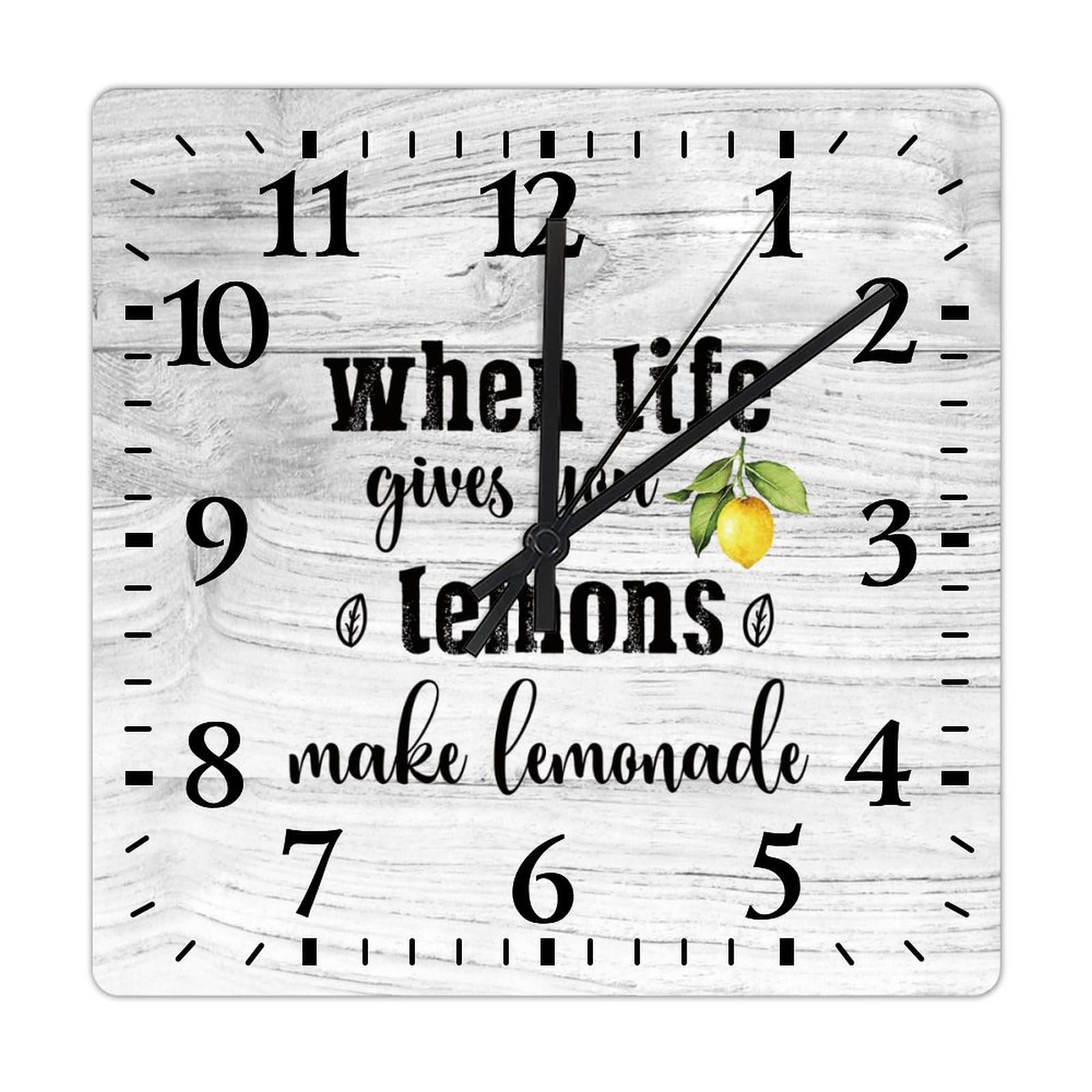 Horloge murale carrée de salon jaune et moderne sans tic-tac 38 cm