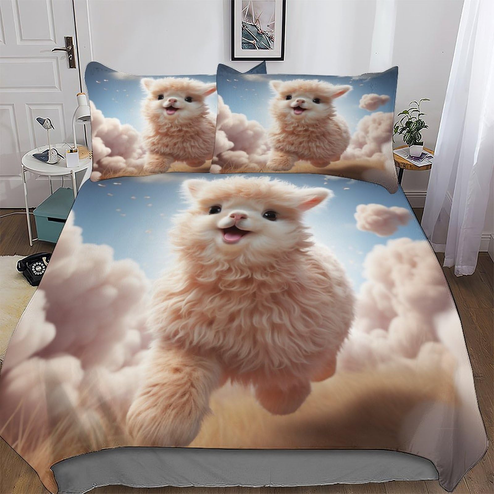 Housse de couette alpaga 220x240 cm en microfibre avec 2 taies d'oreiller