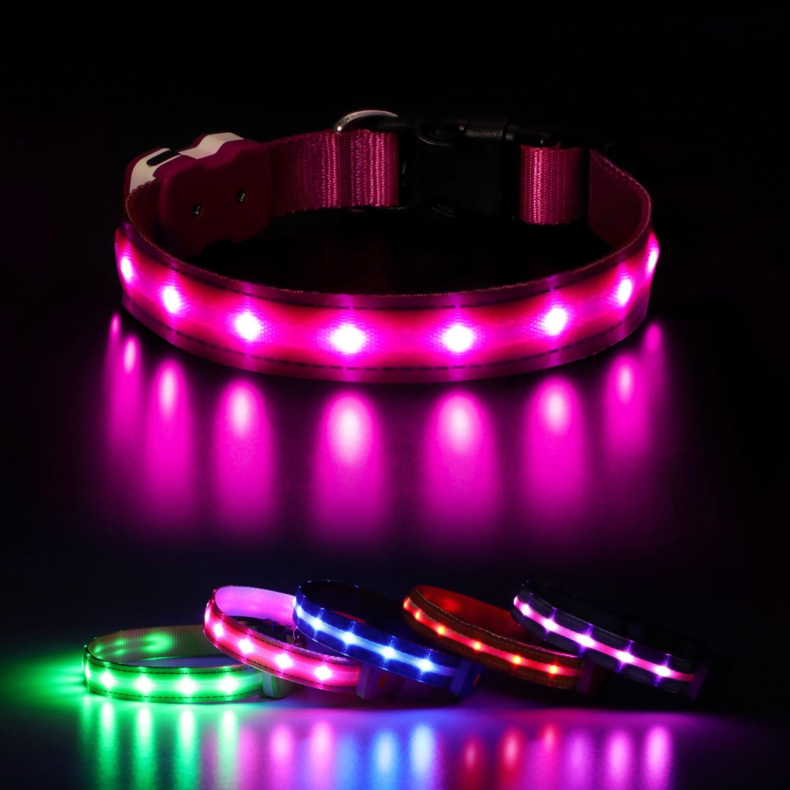 CAWJUG Light up Dog Collar, Rechargeable LED Dog Collar with 3 Glowing Modes