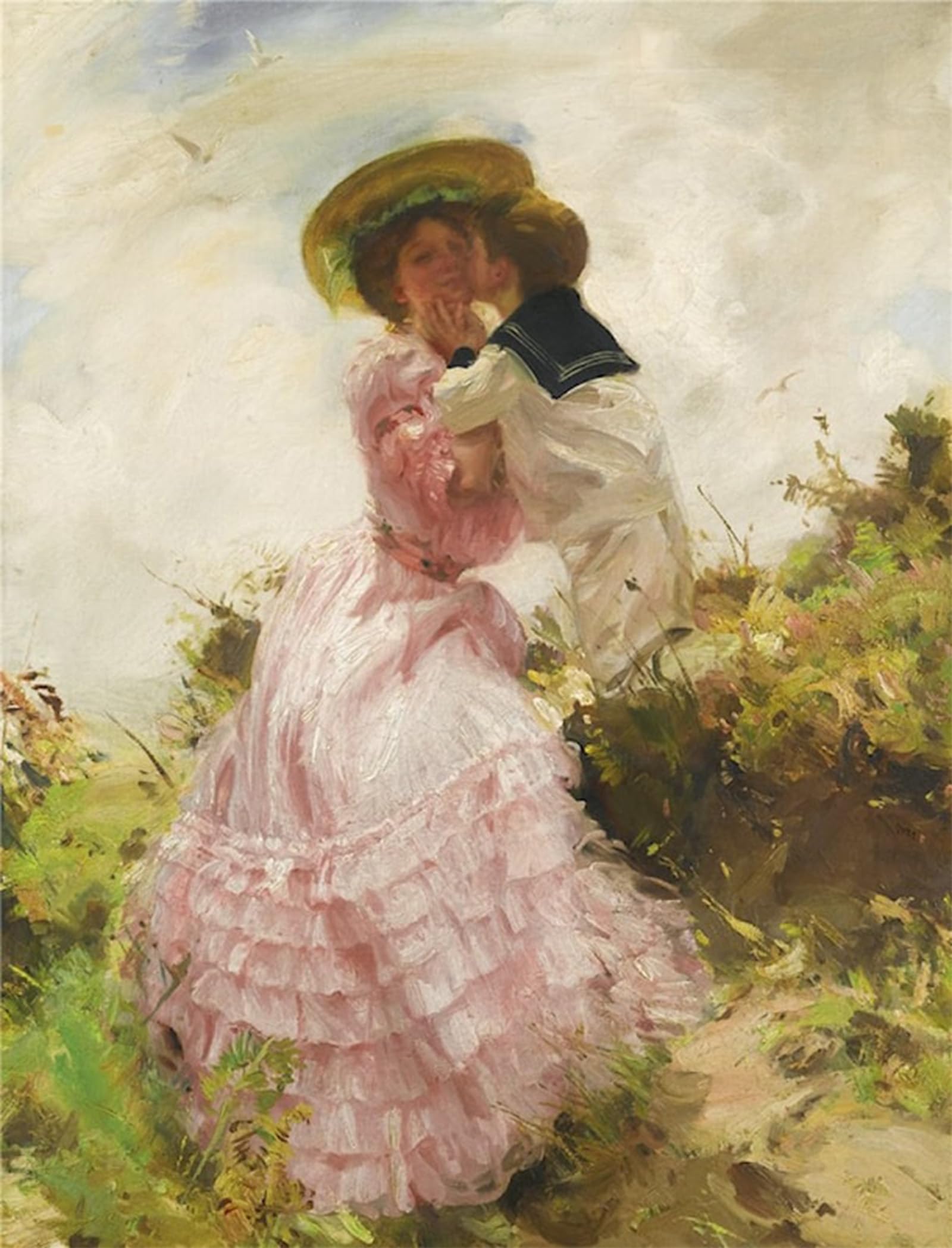 ARTXLXXBN Famous Print Painting Colorful Art Print the Kiss by Charles Sims Canvas Art Decorations for Home Decor 60x90cm