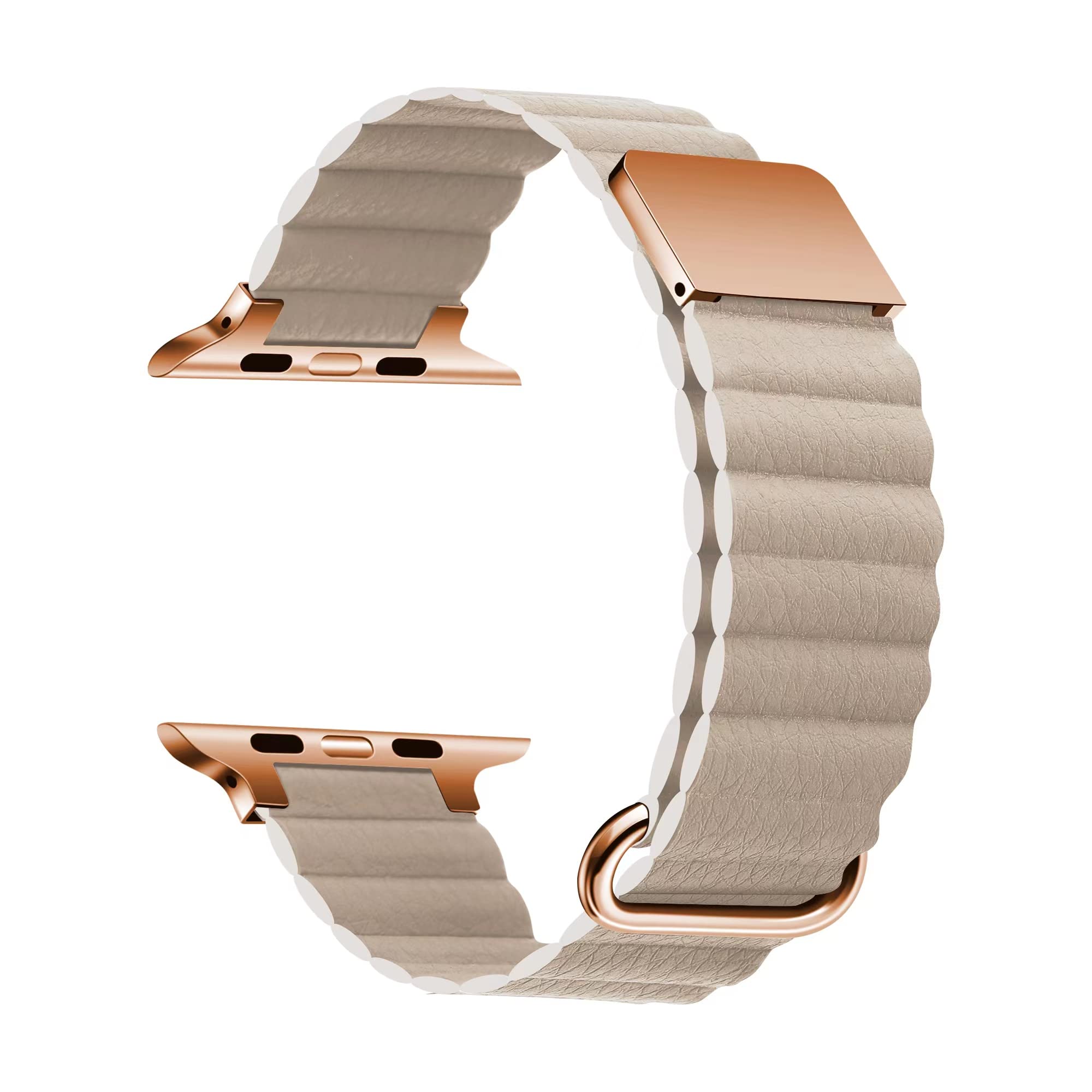 Zore Apple İle Uyumlu Watch Ultra 42/44/49mm KRD-78 PU Deri Kordon Strap Kayış Krem