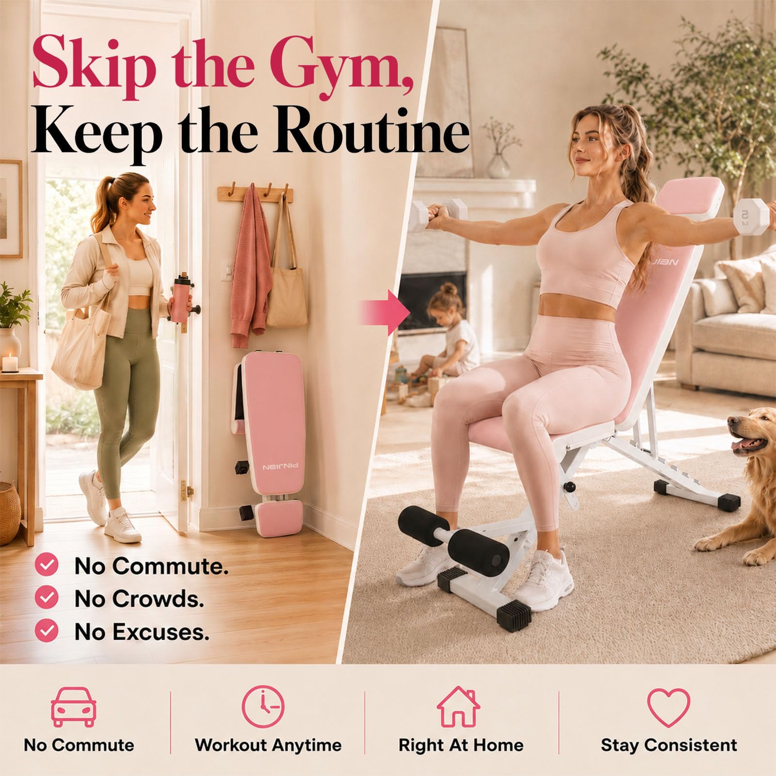Adjustable Weight Bench, Foldable Workout Bench for Home Gym | Fast Folding & 7-Position Incline/Decline/Flat, Dumbbell Bench for Home Gym / Garage Gym, Strength Training Equipment