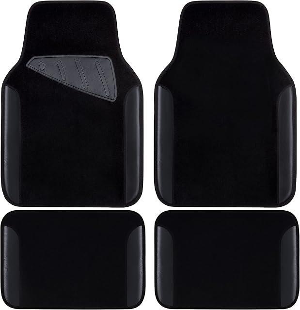 CAR PASS Waterproof Universal Fit Car Floor Mats, Faux Leather Car Carpet Mats with Anti-Slip Nibbs Backing & Driver Heel Pad Fit for SUV,Vans,sedans, Trucks,Set of 4pcs(All Black)