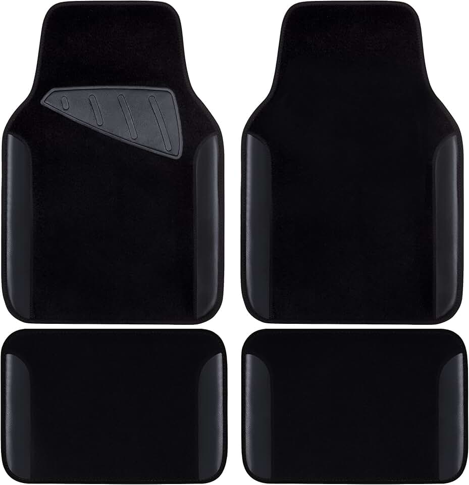 CAR PASS Waterproof Universal Fit Car Floor Mats, Faux Leather Car Carpet Mats, Black Car Mats with Anti-Slip Nibbs Backing &amp; Driver Heel Pad Fit for SUV,Vans,sedans, Trucks,Set of 4pcs(All Black) Global Recycled Standard