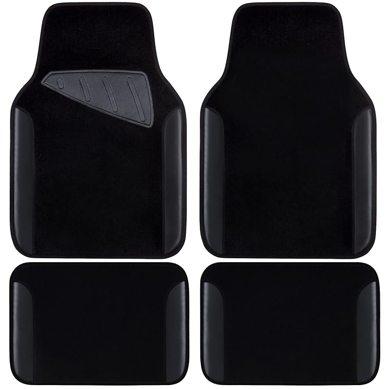 Tapetes automotivos de couro sintético CAR PASS, pretos, com base antiderrapante e apoio para calcanhar, Kit com 4 peças