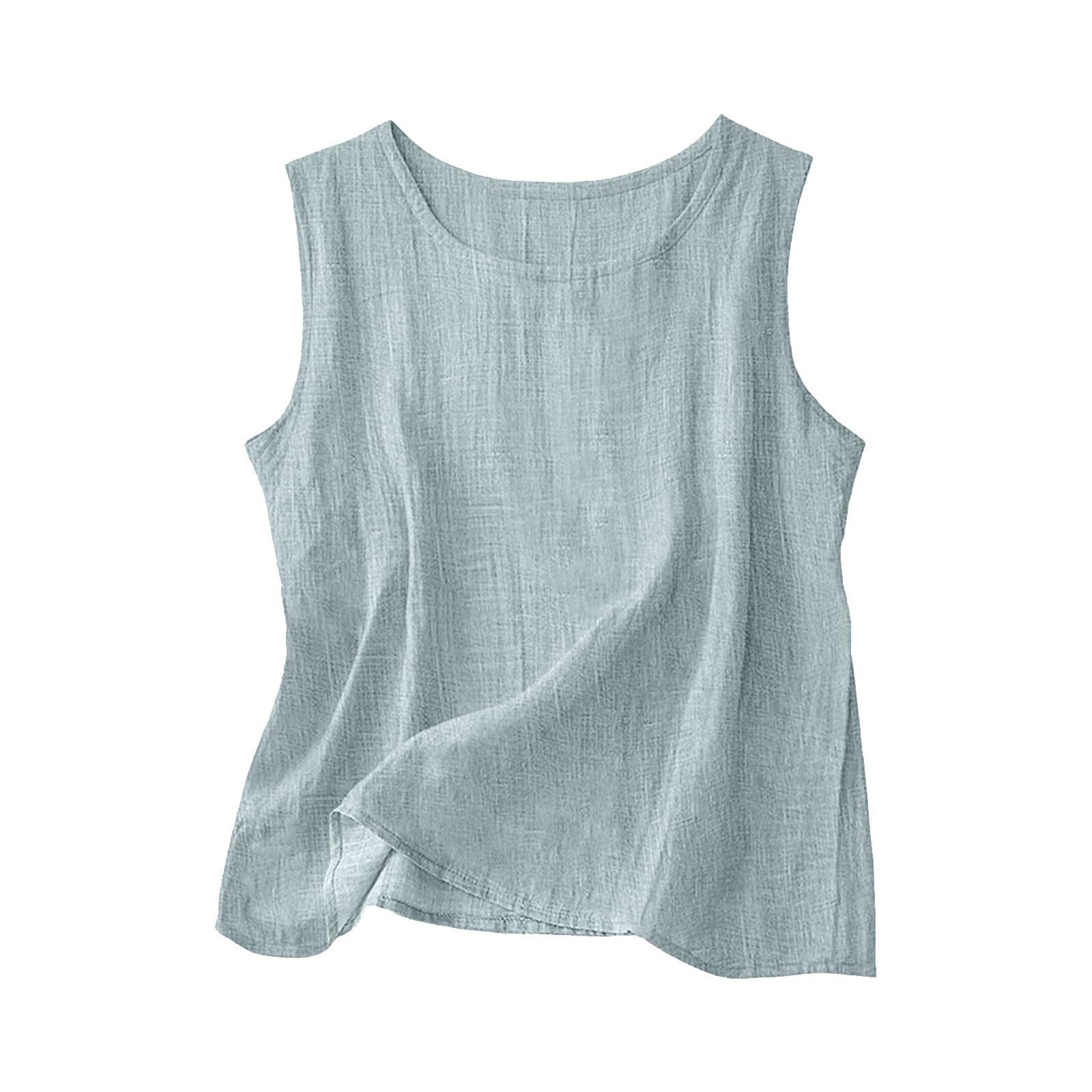 Linen Shirts for Women Linen Crewneck Tank Tops 2026 Spring Summer Beach Sleeveless Tops 2026 Fashion Vacation Shirts — view 7