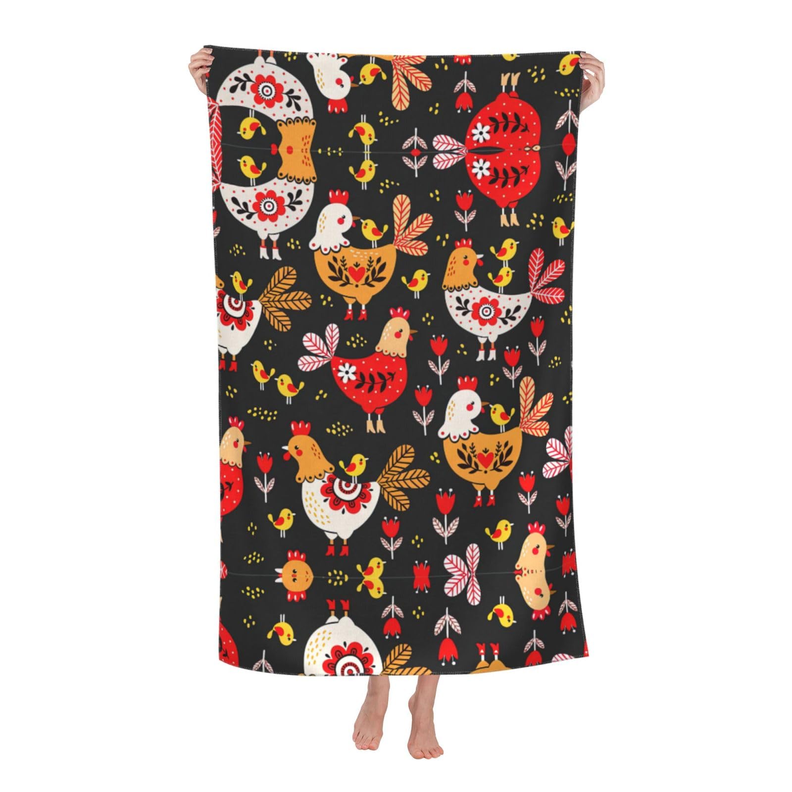 Oazcvbnn Women's White Cute Rooster Chickens Print Adult Beach Towel Summer Travel Pool Vacation Swimming Fitness Outdoor Adventures