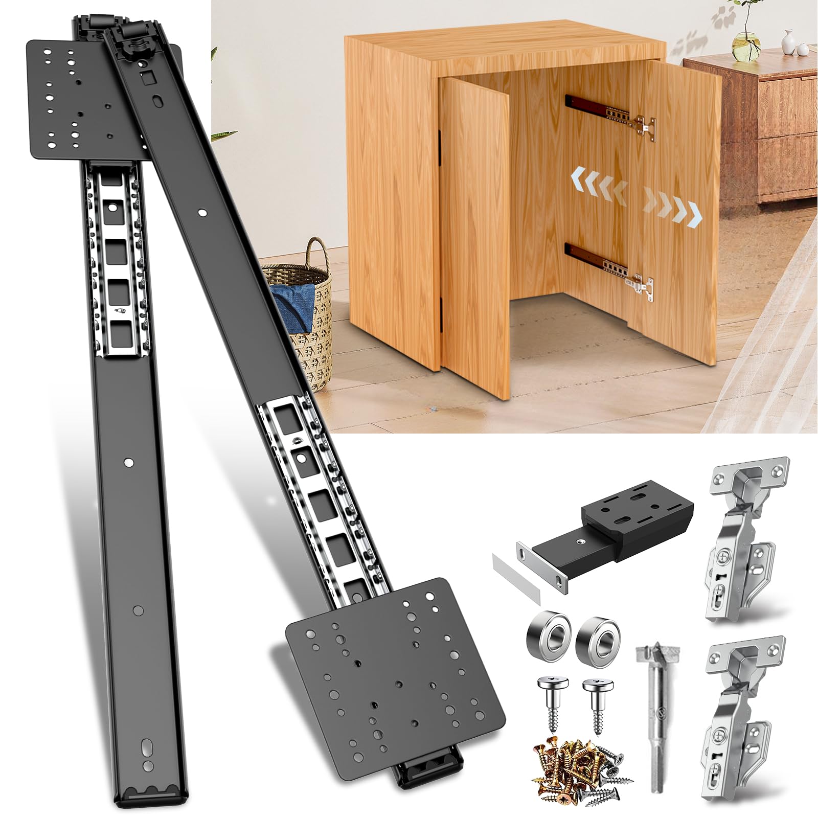 Pocket Door Slide, Cabinet Pocket Door Slide, Pivot Door Slide Hardware Inset,Cabinet Pocket Door Hardware Kit Fit for Inset Door, Cabinet Door (18 Inch, Piece, 2)