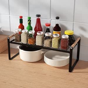 YINMIT Küchenregal Aus Holz – 2-stufiges Thekenregal Für Gewürze & Deko, Rustikales Design