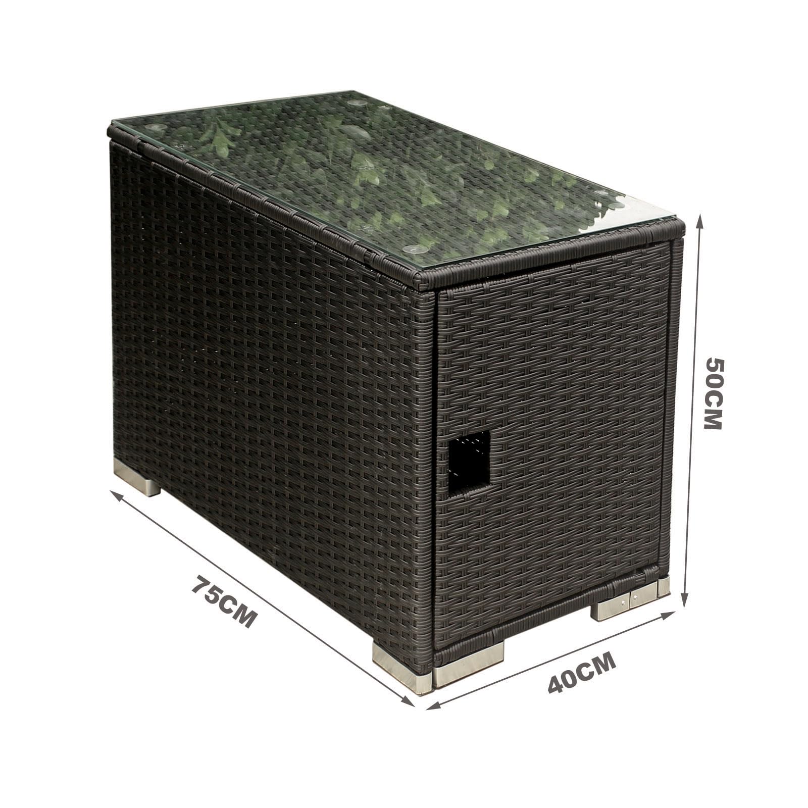 Couchtisch Beistelltisch Gartentisch Teetisch Tisch Gartenmöbel Kaffeetisch Balkontisch Terrasse Abstelltisch mit Stauraum und Glassplatte 75x40x50cm Poly Rattan Glas (Schwarz)