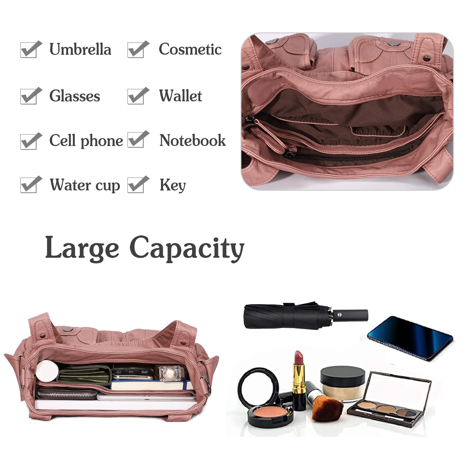 FANDARE Duże torby noszone na ramię damska torba na ramię wodoodporna torba ze skóry PU, na zakupy, impreza, szkoła, podróż crossbody hobo