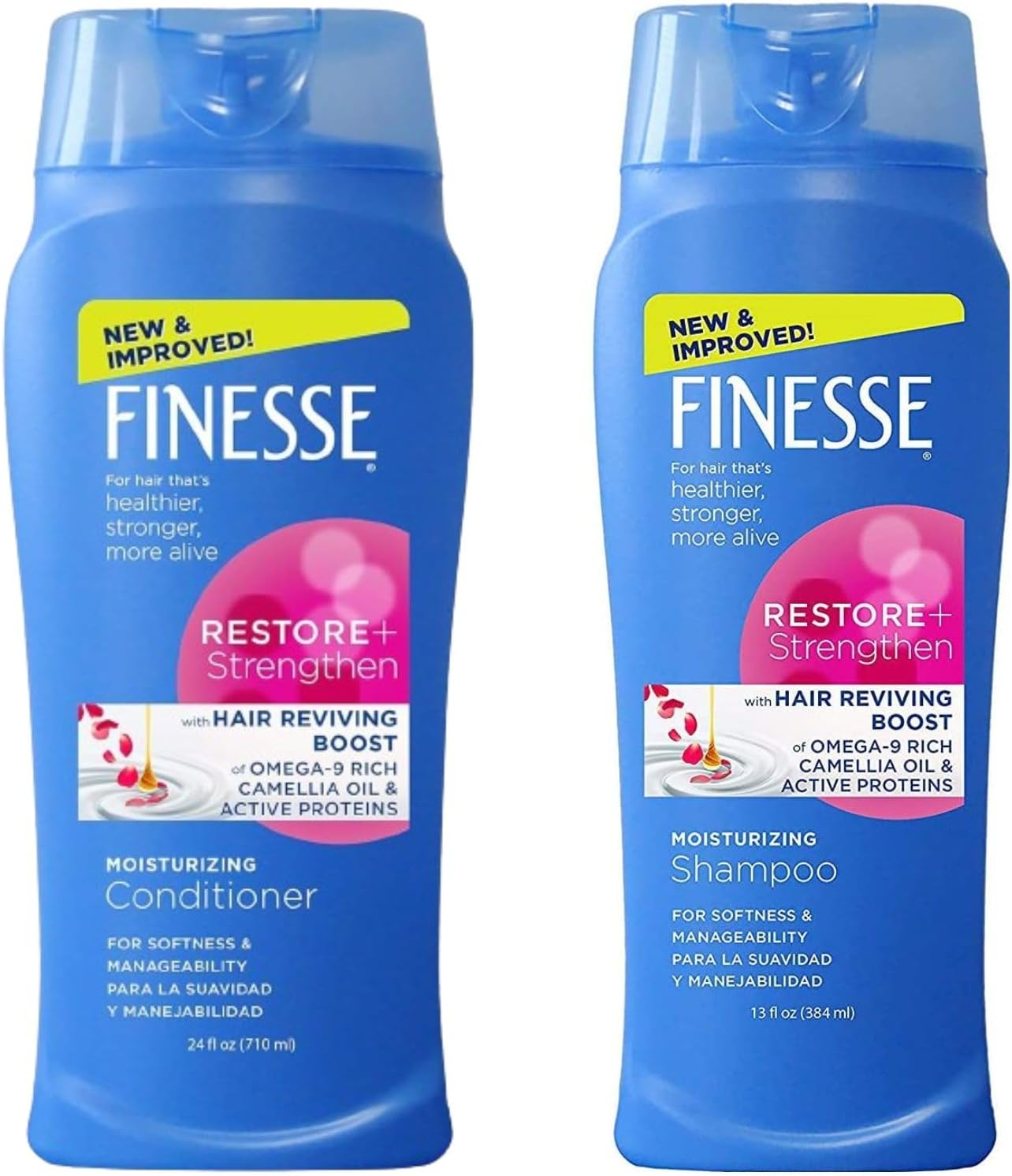 Finesse 13oz Moisturizing Texture Enhancing Restore + Strengthen Shampoo and Conditioner Set