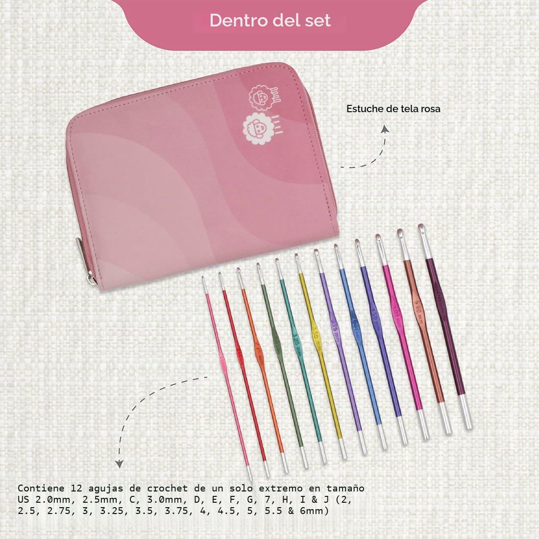 KnitPro Juego de agujas de crochet Zing: 12 agujas de crochet de una sola punta codificadas por colores, cómodas asas para principiantes y caja de regalo