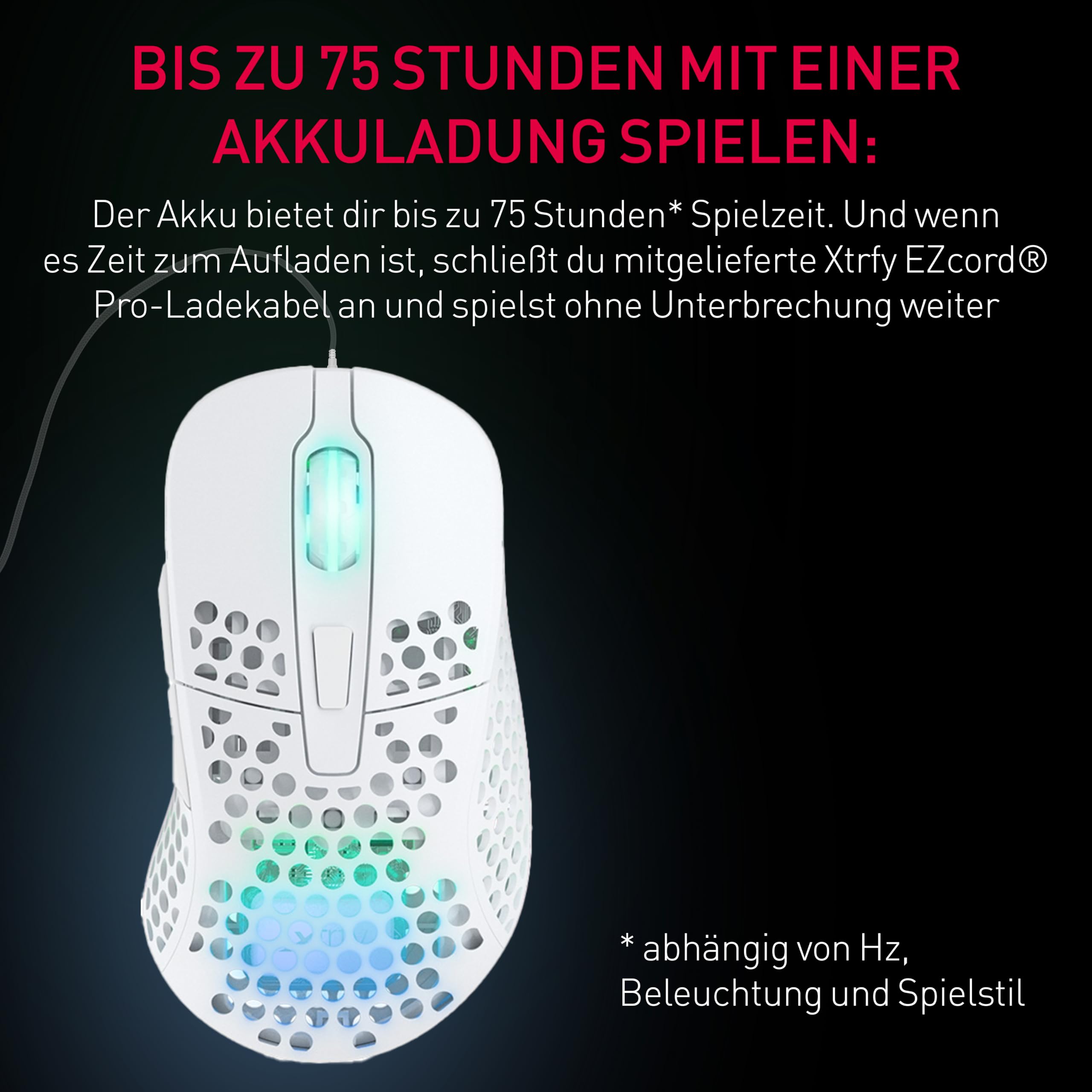 Xtrfy M4 Kabellose ultraleichte Gaming-Maus, RGB, verstellbare Form, 2,4 GHz, verzögerungsfrei, kabellos, 75 Stunden Akkulaufzeit, Weiß, M4W-RGB-White