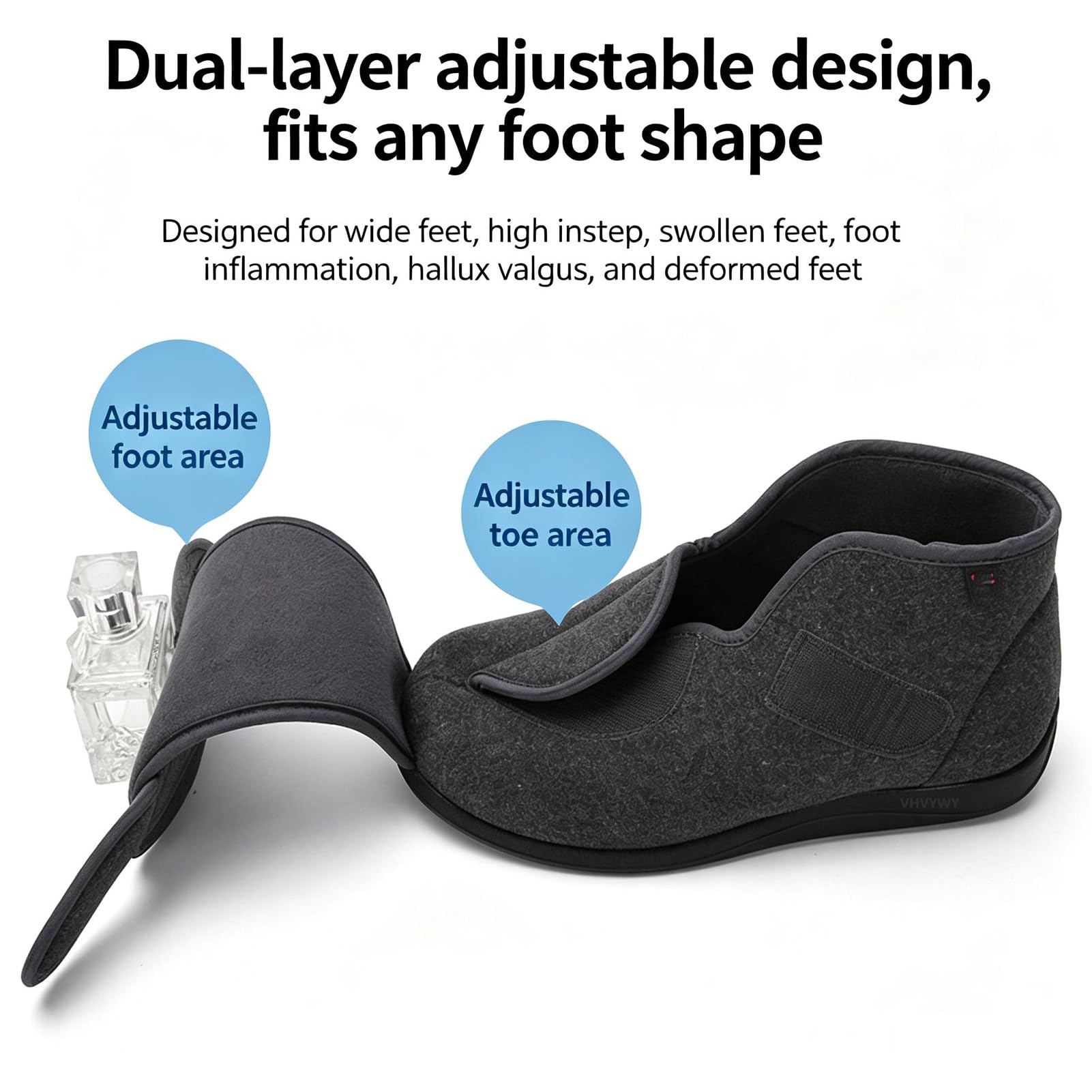 Scarpe per diabetici per donne e uomini, per piedi gonfi, ampia vestibilità, piede anziano, larghezza ampia, regolabile, suola antiscivolo, caldo pile felpato, scarpe da passeggio
