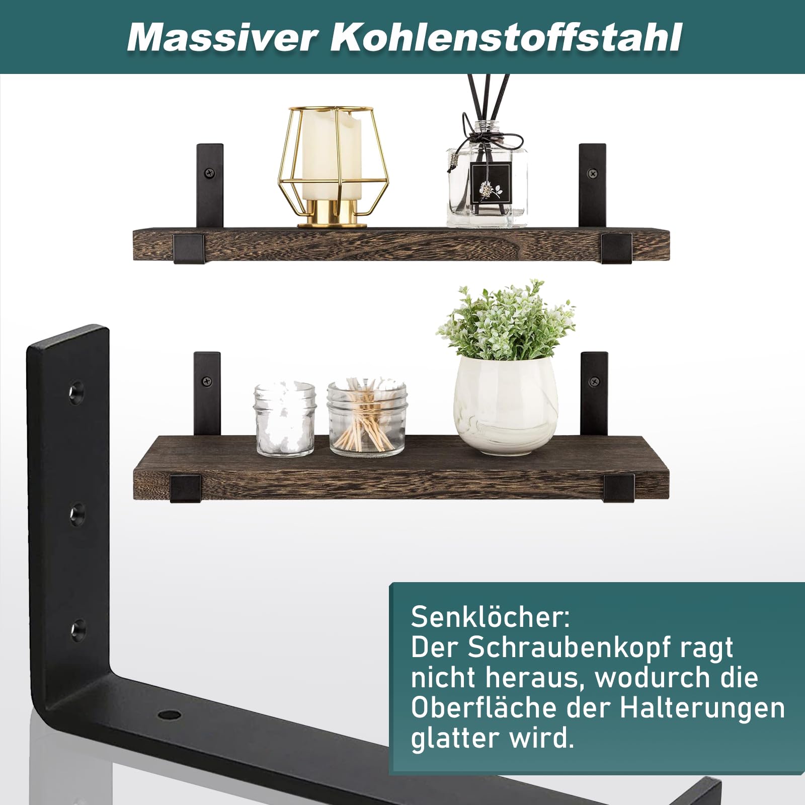 MLOQI 6 stück Regalhalterung, Shelf Brackets, Regalwinkel Schwerlast, Schwerlastwinkel Wandhalterung Winkel Regal, 0,5 cm Dick Regalträger, Tragkraft 50 KG (Schwarz 30 x 15 cm)
