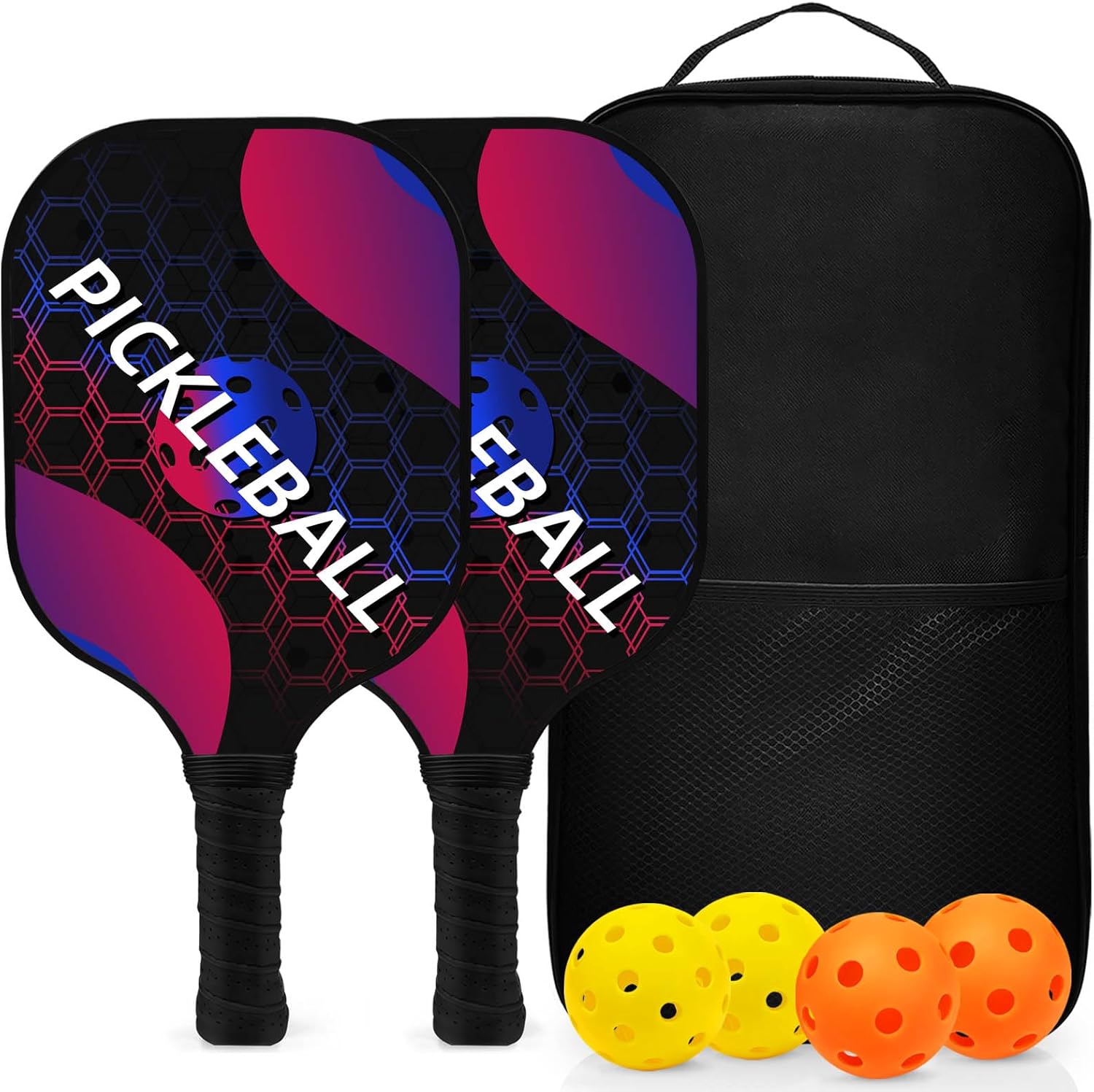 Set de palas pickleball fibra de vidrio azul con bolas y bolsa