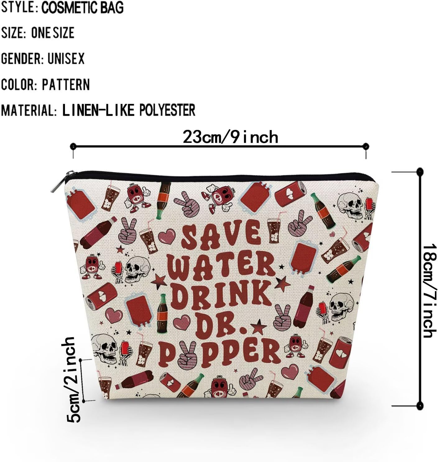 Soda Drinking Makeup Bag Portable Organizer Bag Travel Toiletry Zipper Pouch Dr.P Beverage Cosmetic Bag for Women Birthday Gifts - Image 2