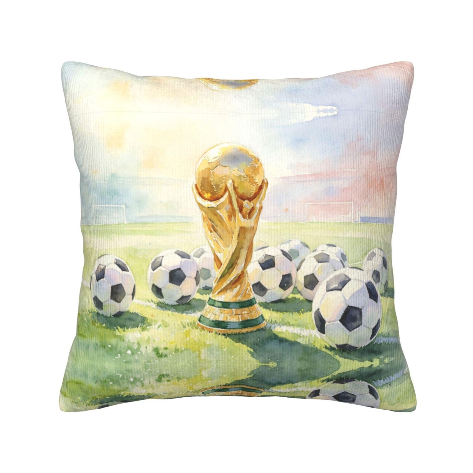 HGIUYDRD Grass Pitch Trophy Print Corduroy Throw Pillow with Invisible Zipper Closure for Living Room, Couch and Bed