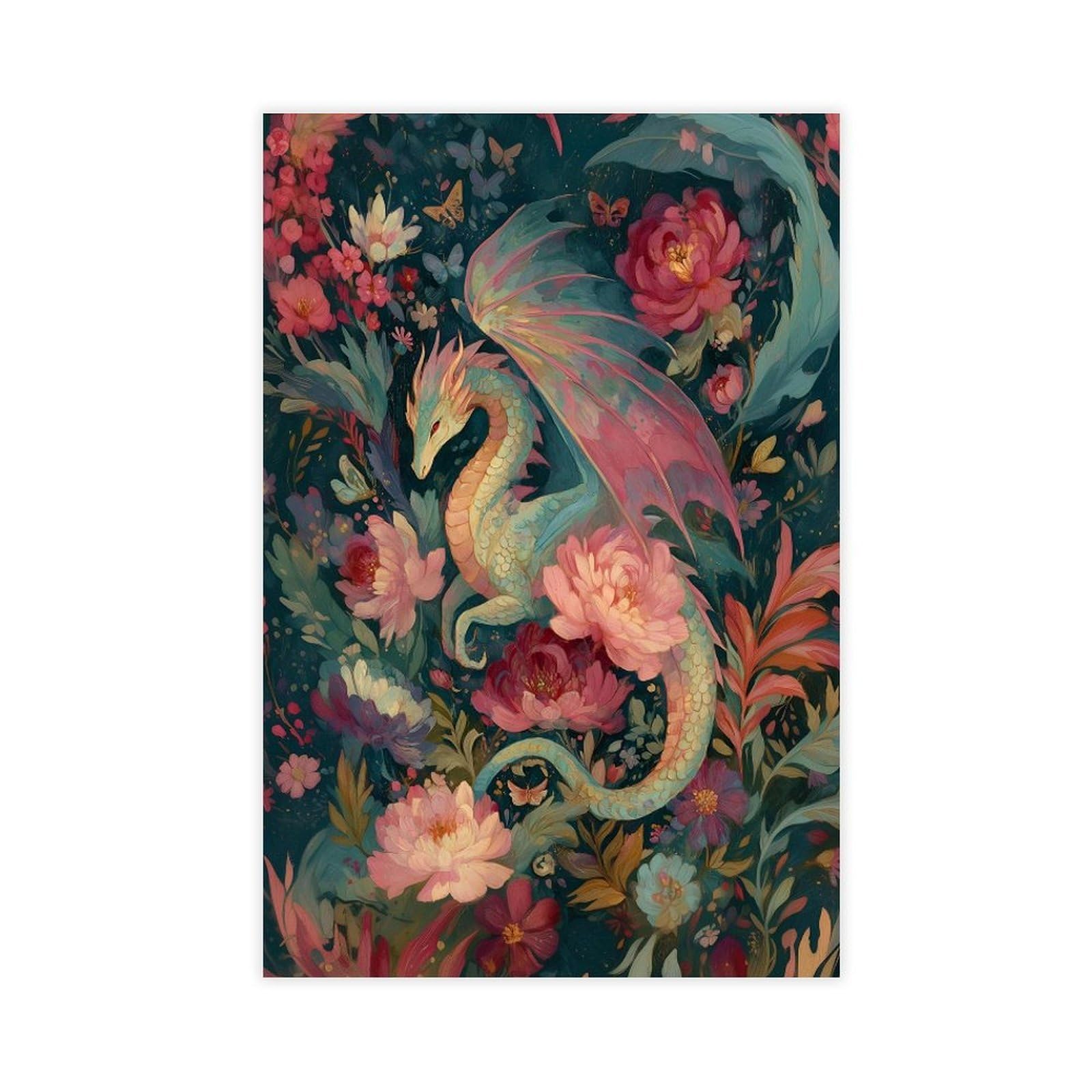 Bareronor Floral Dragon Poster Canvas Poster Bedroom Decor Landscape Office Room Decor Gift 20" L X 30" W