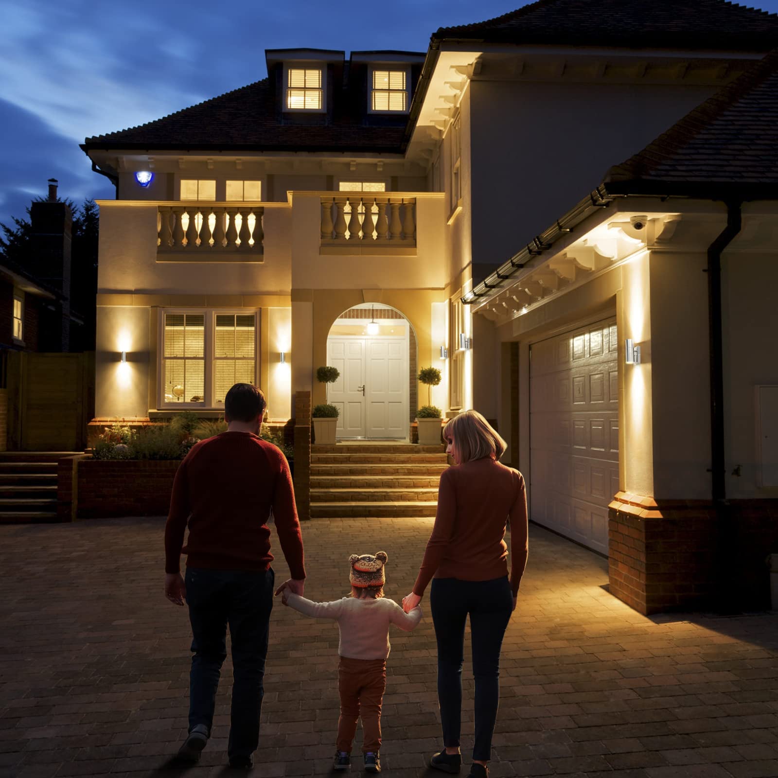 Applique murale d'extérieur avec détecteur de mouvement PIR LED IP44 en acier inoxydable avec 2 ampoules GU10 5 W Blanc chaud