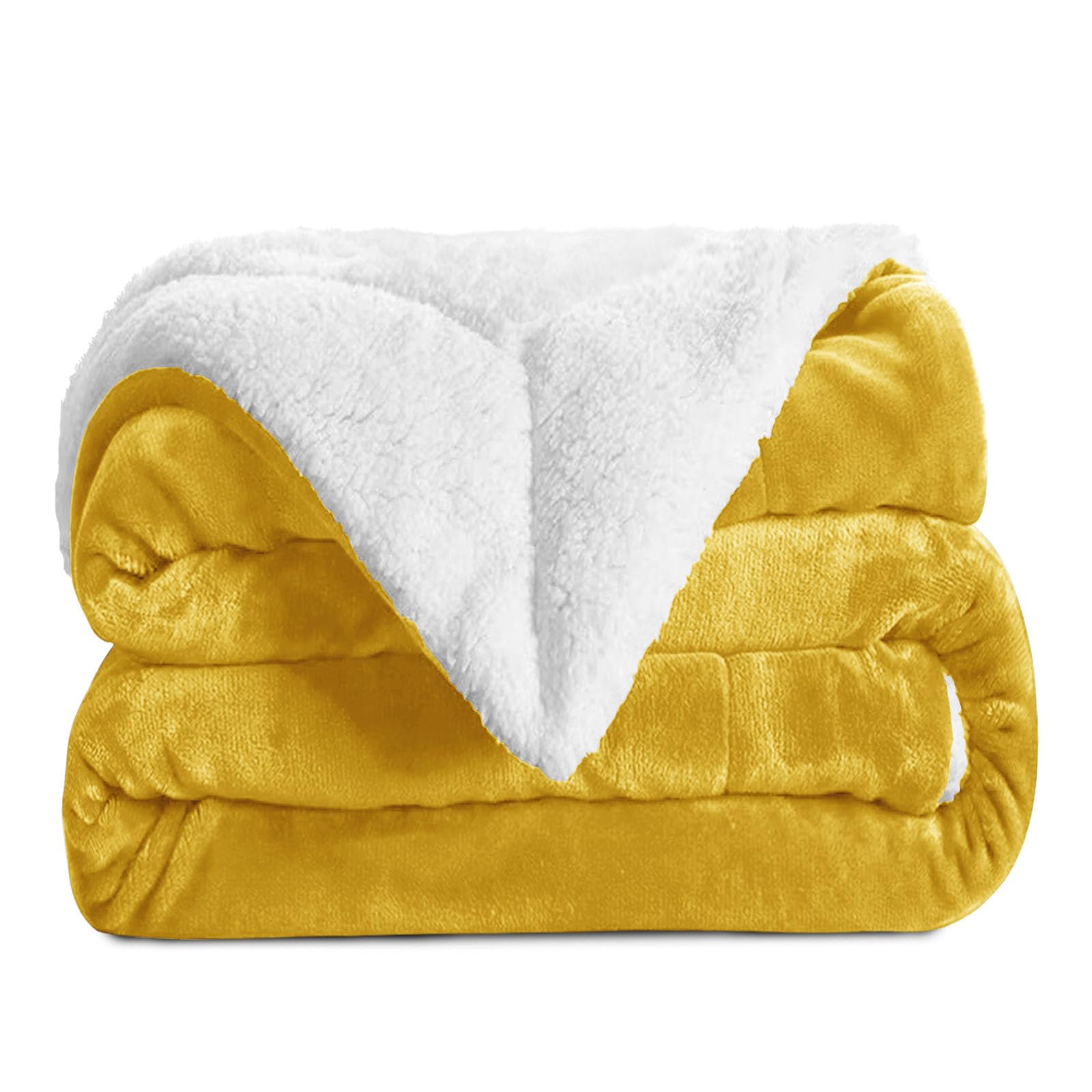 Aspire Homeware Ochre Sherpa Fleece Blanket Reversible Plush Soft Fluffy Fleece Blankets Thick Bed Throws Microfiber Throw For Sofa (, Super King (230 X 270 Cm))