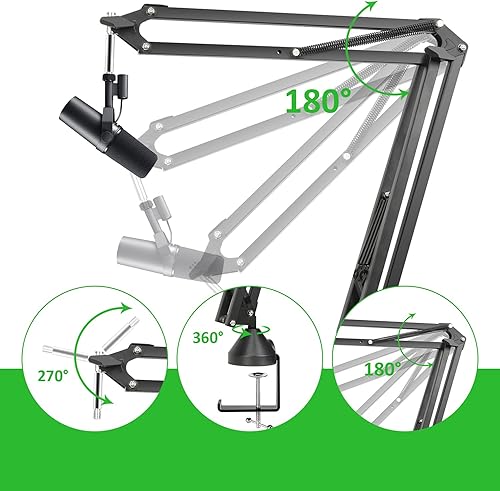 Miniatura 3 de Para Shure SM7B Boom Arm - Soporte de micrófono con 2 cubiertas de micrófono para reducir los ruidos del viento, gestión de cables y filtro pop de