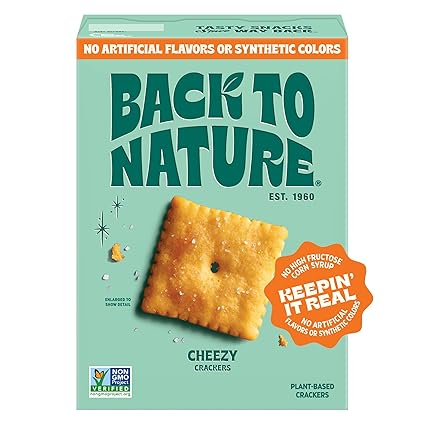 Back to Nature Cheezy Square Crackers, Non-GMO, Plant-Based Cheese Flavored