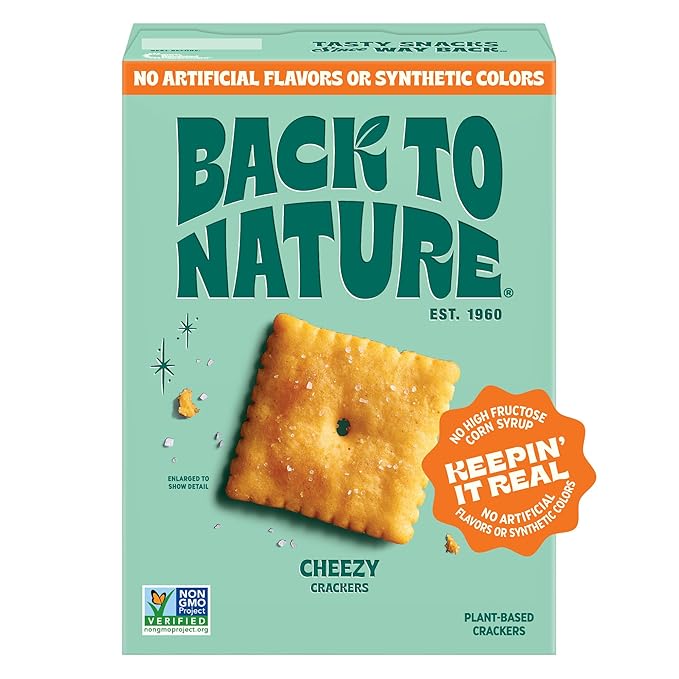 Back to Nature Cheezy Square Crackers, Non-GMO, Plant-Based Cheese Flavored