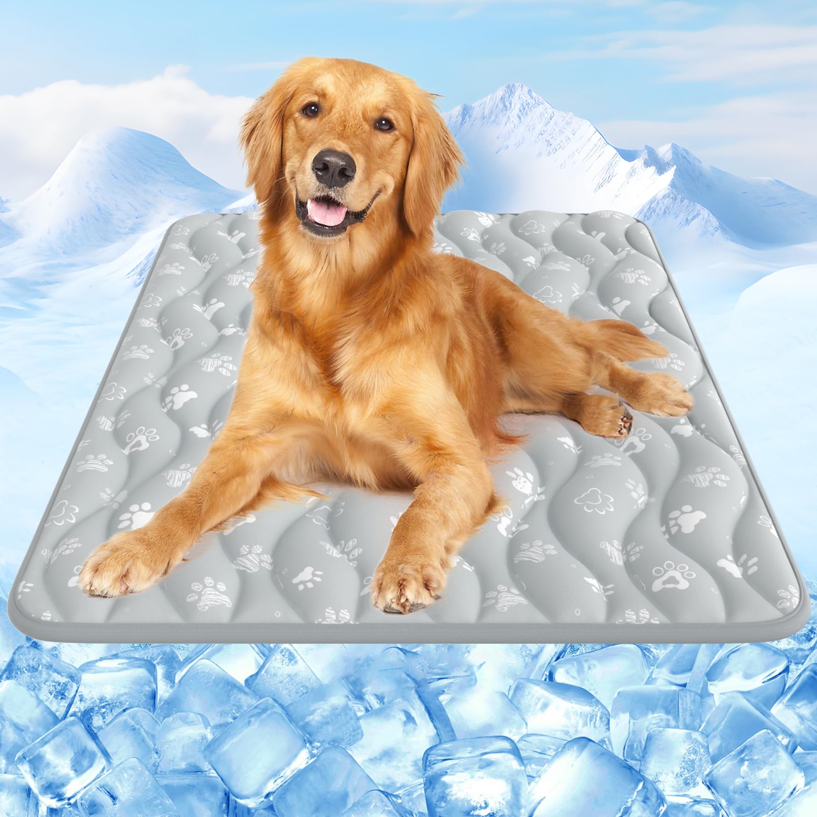 【Moisture-Absorbent】Rywell Extra Large Dog Cooling Mat 80x110cm, Quick Dry Arc-Chill Cooling Mat for Dogs,Color-Changing, Waterproof, Washable Non-Slip Cooling Pad for Kennel/Floor/Sofa/Camping, Grey