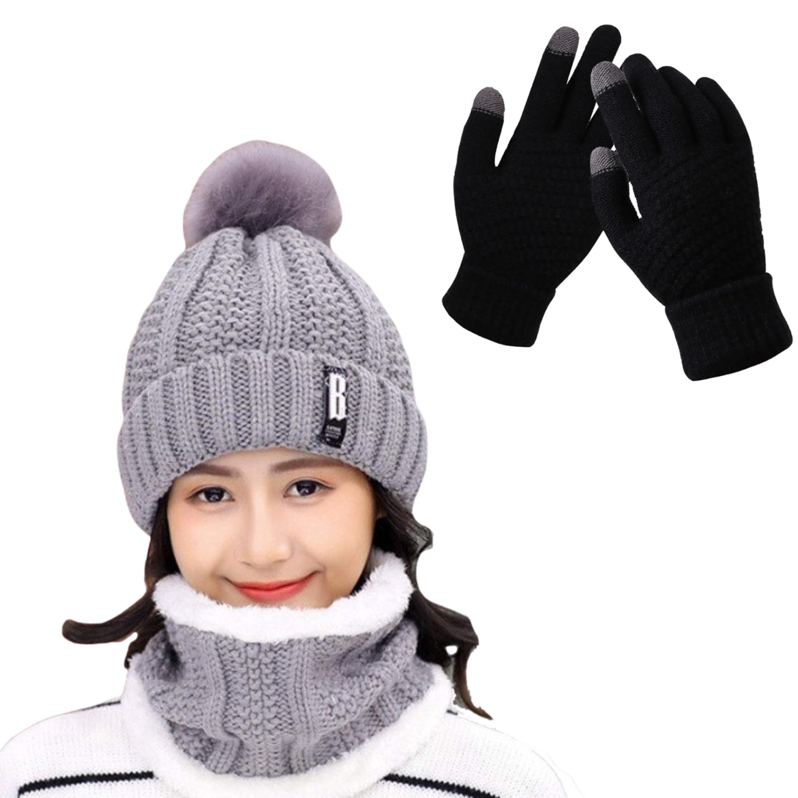 Tomorrow Winter Cap, Neck Warmer Scarf with Touch Gloves Set | Beanie Style | 3 Piece Set - Stay Warm and Stylish This Winter-image-26