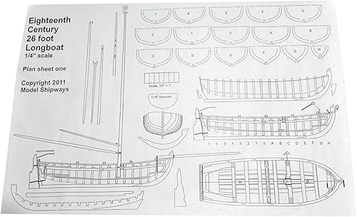 Miniatura 9 de Model Shipways 18th Century Longboat Kit de modelo de madera 148  Nivel principiante a intermedio  Plancha en marco  Kit modelo de barco para