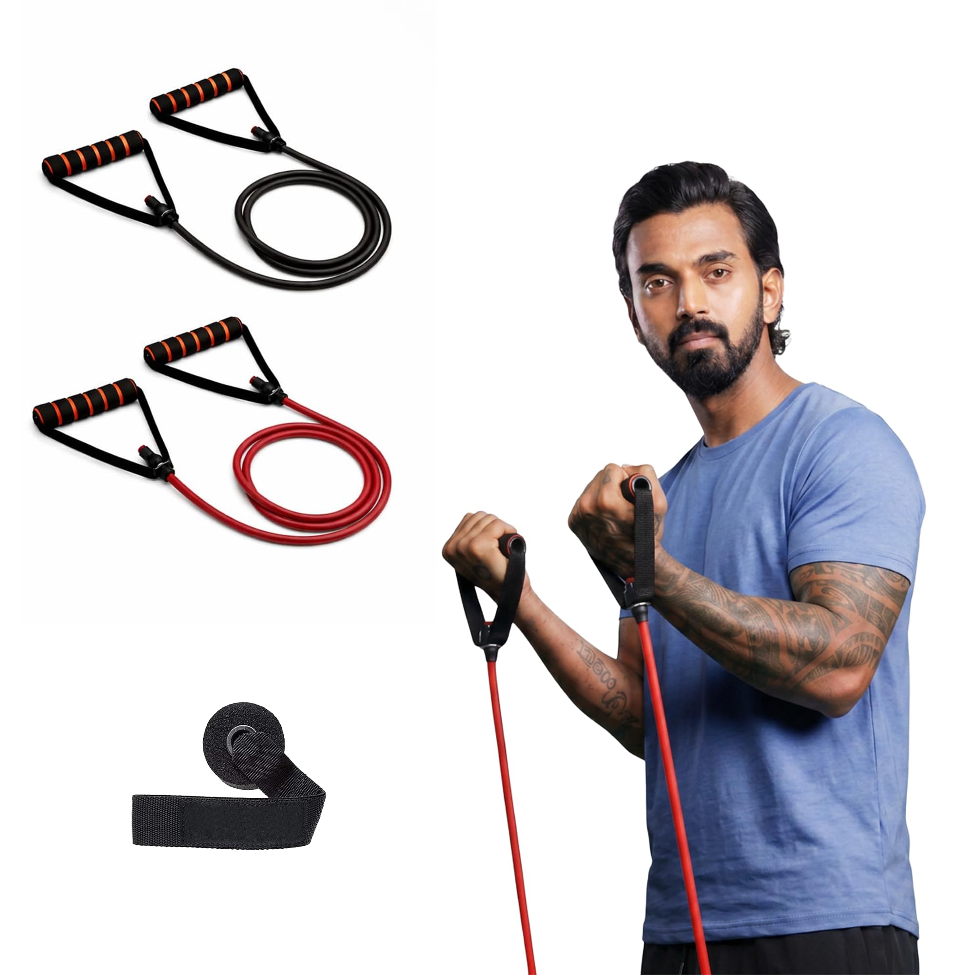 Boldfit Resistance Tube Set with Foam Handles, Door Anchor for Exercise & Stretching, Suitable in Home & Gym Workout for Men & Women 10-15 Kg, Red Black (Pack of 2)