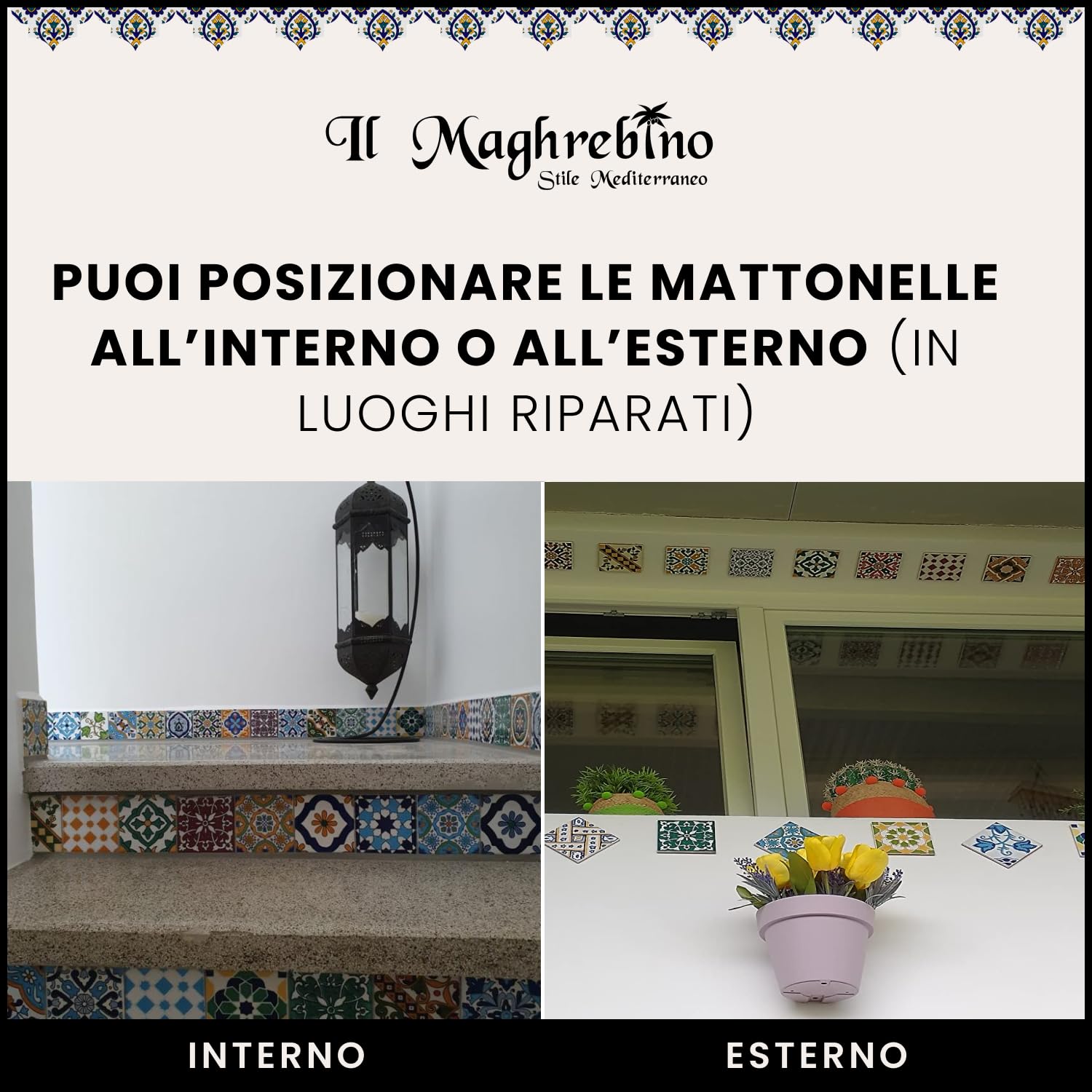20 Mattonelle STILE ARABO in ceramica smaltata 10 X 10 cm spessore 0,6 cm - Mattonelle Tunisine realizzate con Serigrafia Artigianale (Yessmine Blu Cielo). Adatte a rivestimento.