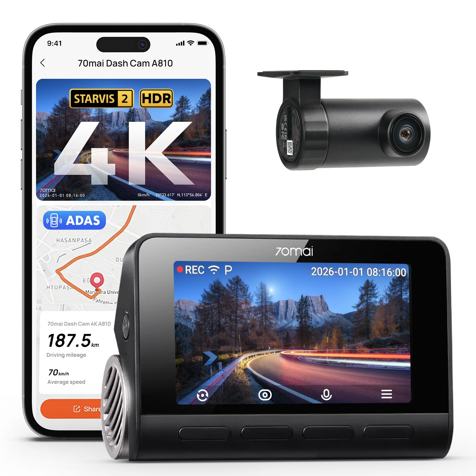 新商品　70mai A810S HDR SET 70mai New 4K Dash Cam A810 - Advanced Driving Recorder