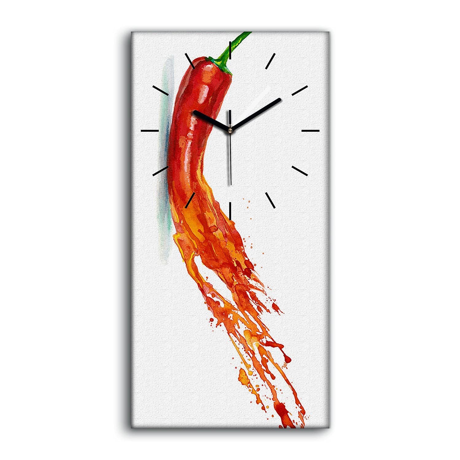 Horloge sur Toile cuisine et salon motif poivre rouge moderne 30x60cm