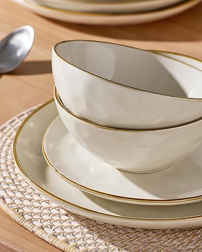 Miniatura 4 de Famiware Juego de vajilla para 4 personas, juego de platos y cuencos redondos de 12 piezas, apto para microondas y lavavajillas, resistente a los