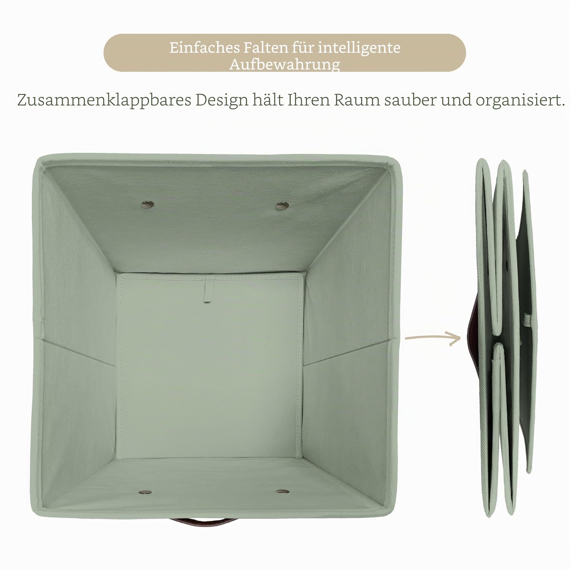 DECOMOMO Aufbewahrungswürfel, 33 x 33 x 33 cm, Aufbewahrungswürfel mit Etiketten, Aufbewahrungsbehälter aus Stoff (33 cm, 6 Stück, salbeigrün)