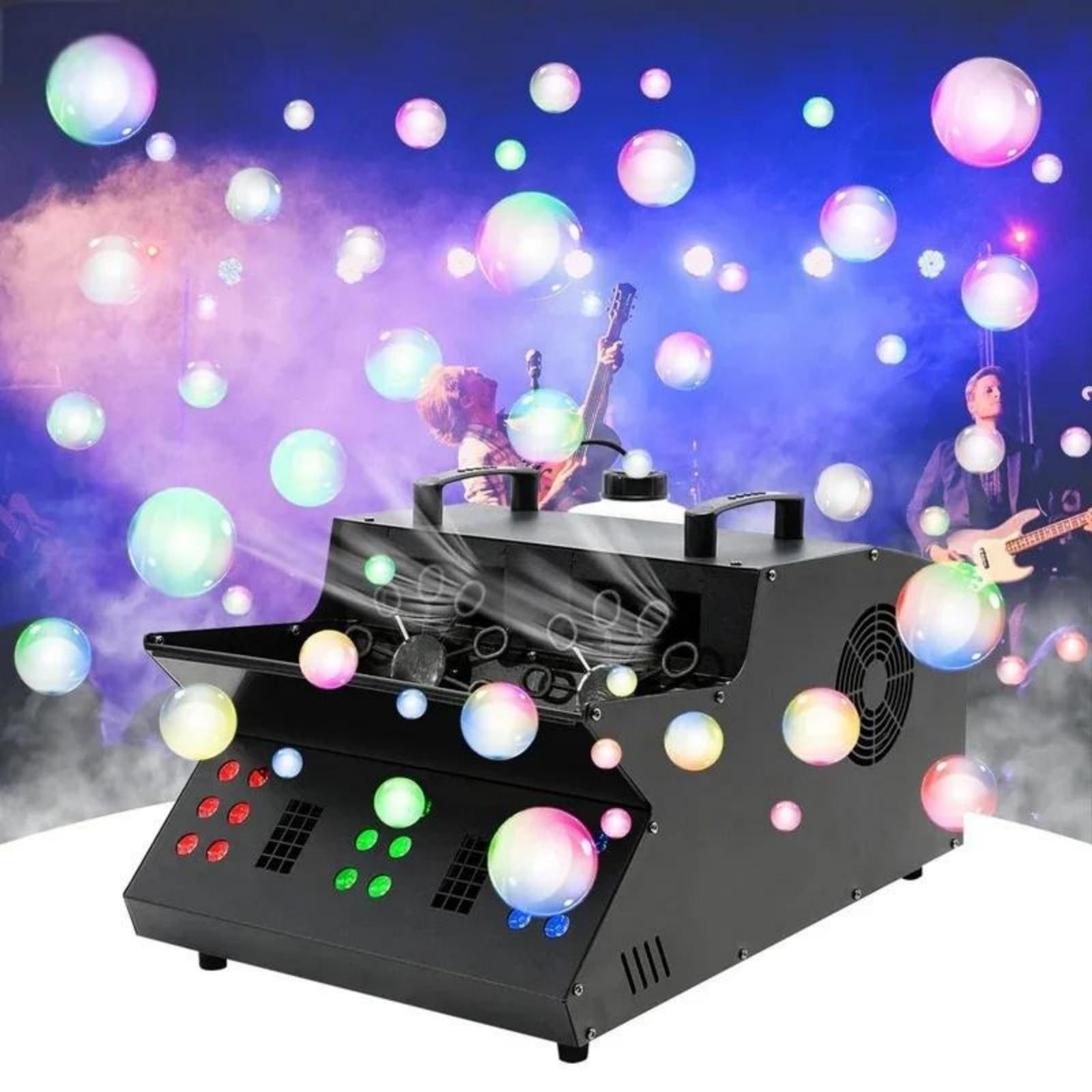 Machine à bulles de fumée double roue 3 en 1, machine brouillard LED, éclairage scène for DJ, fête d'Halloween, mariage Effets de scène