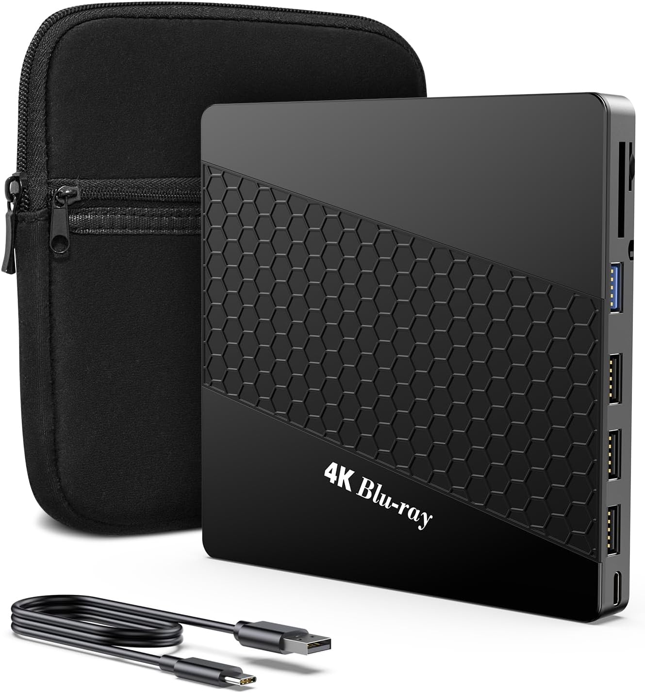 4K UHD Blu Ray Drive for PC, Portable Player with SD/TF Port, Carry Case, US8 3.0 HD Blu-Ray Player, External Optical Drive for MacBook Pro, Windows Laptop