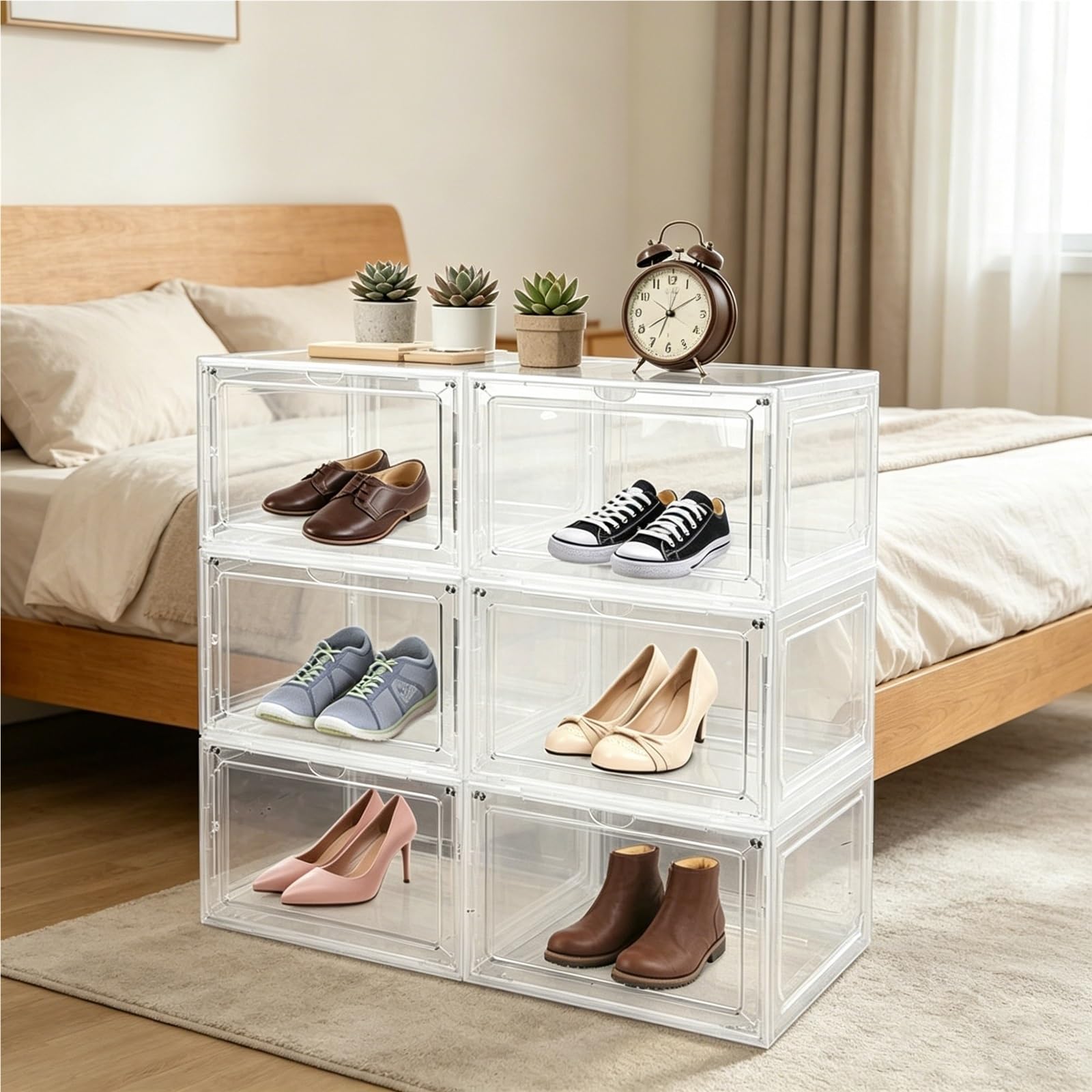 TYNGBT Stackable Transparent Shoe Boxes, Extra-Large Front-Opening Shoe Storage, Clear Shoe Organizer for Sneakers and Footwear Display