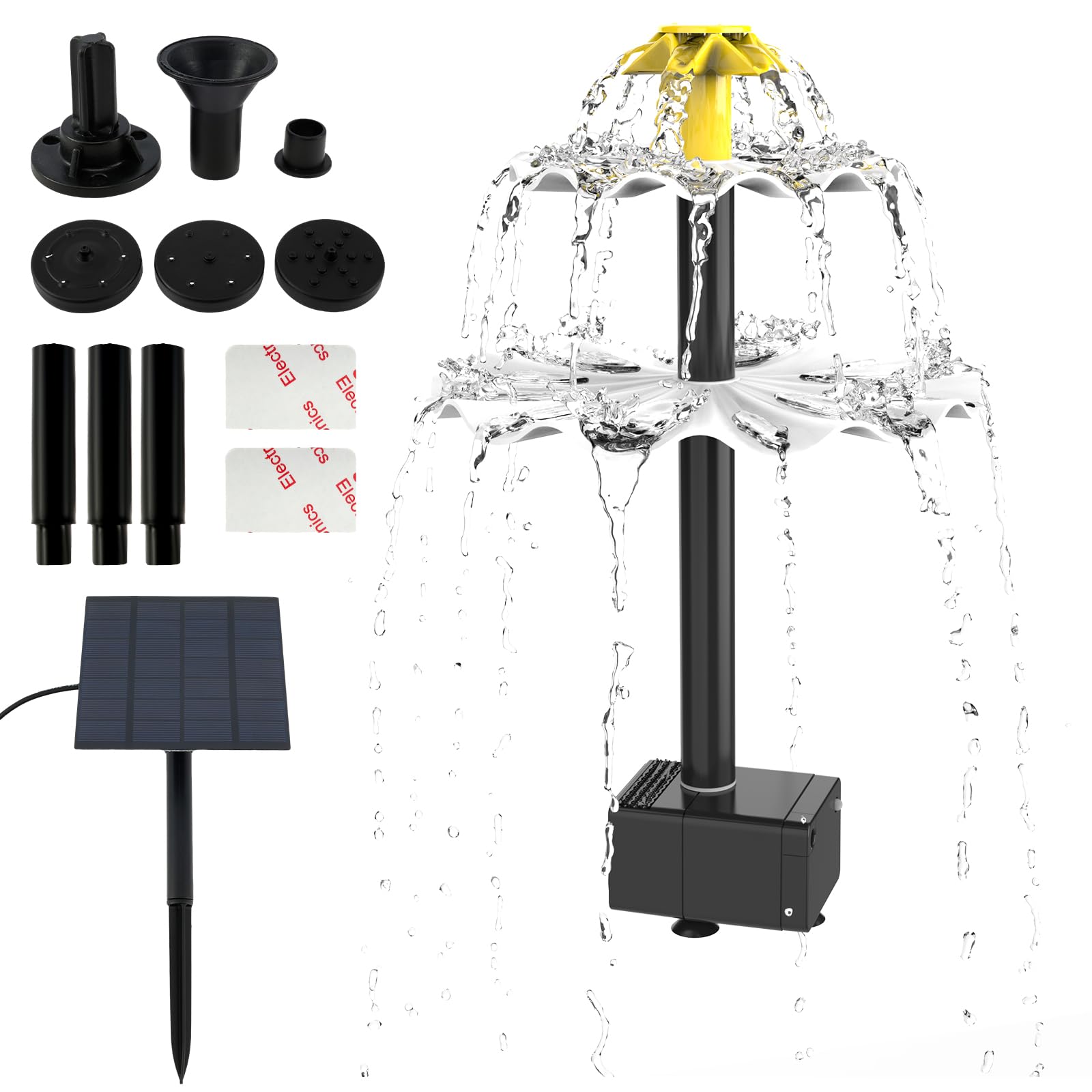 2.5W Solar Fountain for Bird Bath, DIY Solar Water Pump Kit with 6 Nozzles and 7.6Ft Power Cord, Solar Panel Pond Pump for Pond, Pool, Fish Tank, Garden Water Feature