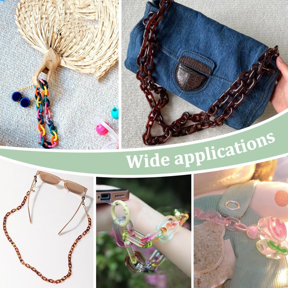 PH PandaHall 700pcs 7 Colors Acrylic Linking Rings, Rainbow Color Oval Open Linking Rings Quick Link Connectors C-Clip Hooks for Purse Eyeglass Chain DIY Craft Necklace Jewelry Making, 14x8.5mm - Image 6