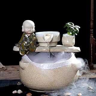 Fontana in ceramica,Arredi per la casa di soggiorno Fengshui decoración interior Carro armato di pesci in ceramica Decorazione dell'acqua da tavolo Fontana zen da tavolo-Fontana da tavolino 9.3pollice