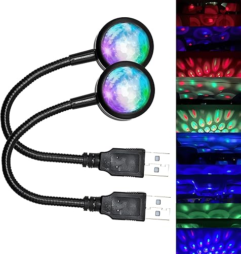 gunhunt 2 PCS Car USB Roof Starry Sky Light, Adjustable Voice Control Rhythm Projector Light, 9 Modes RGB Romantic Star Light Decoration Plug and