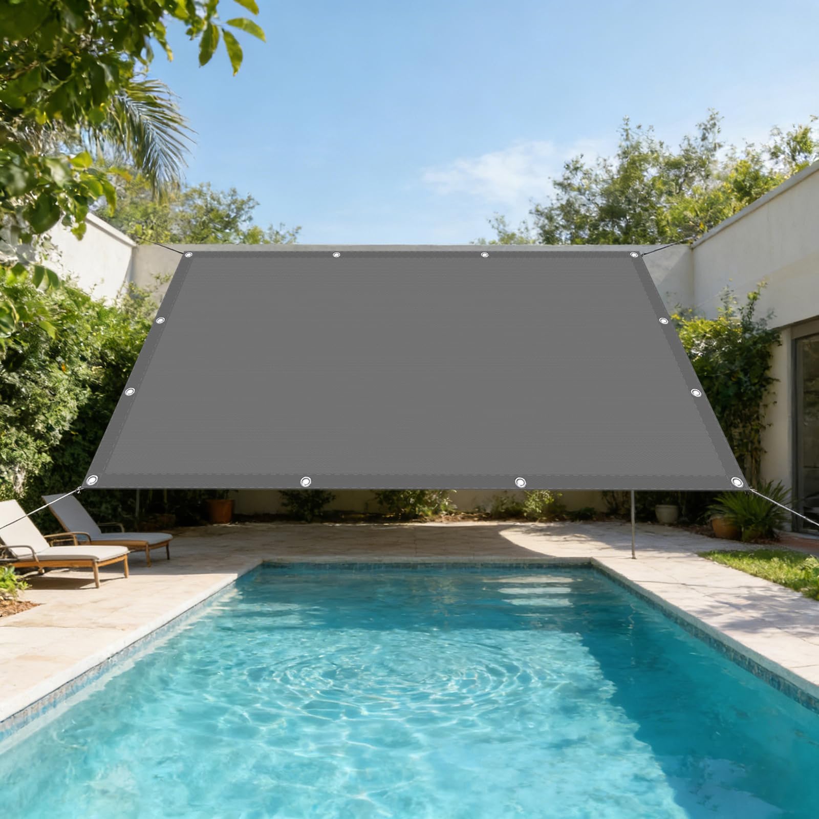 Sunblock Shade Cloth 190 x 350 cm Waterproof Rectangle Shade Sails Garden Canopy with Grommets and Rope for Outdoor Garden Patio Yard Lawn Party Pergola Balcony, Light Grey